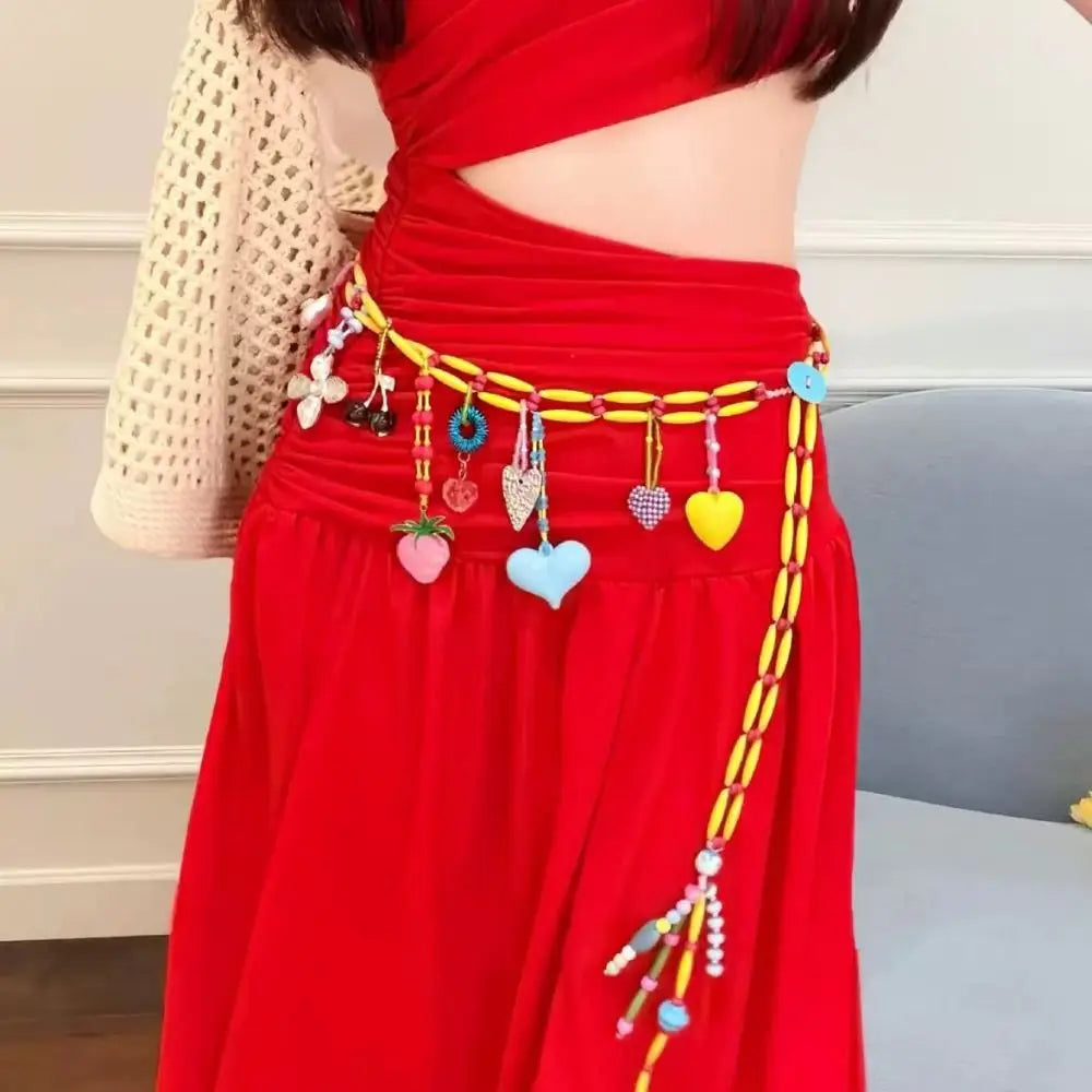 Y2K Colorful Beaded Waist Chain – Kawaii Bohemian Body Jewelry Body Chain Jewelry Axl
