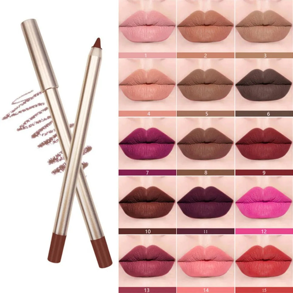 15-Color Waterproof Vegan Lip Liner Set – Nude & Long-Lasting Lip Liner Set Axl