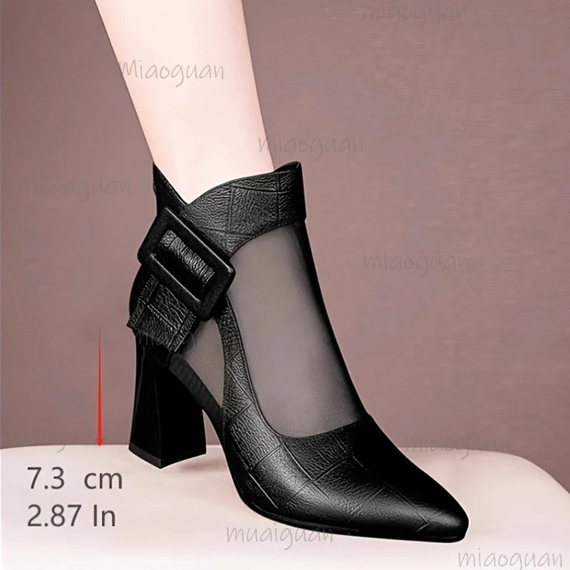 Buckle Strap Pointed Toe Chunky Heel Women's Ankle Boots Chunky Heel Ankle Boots Axl