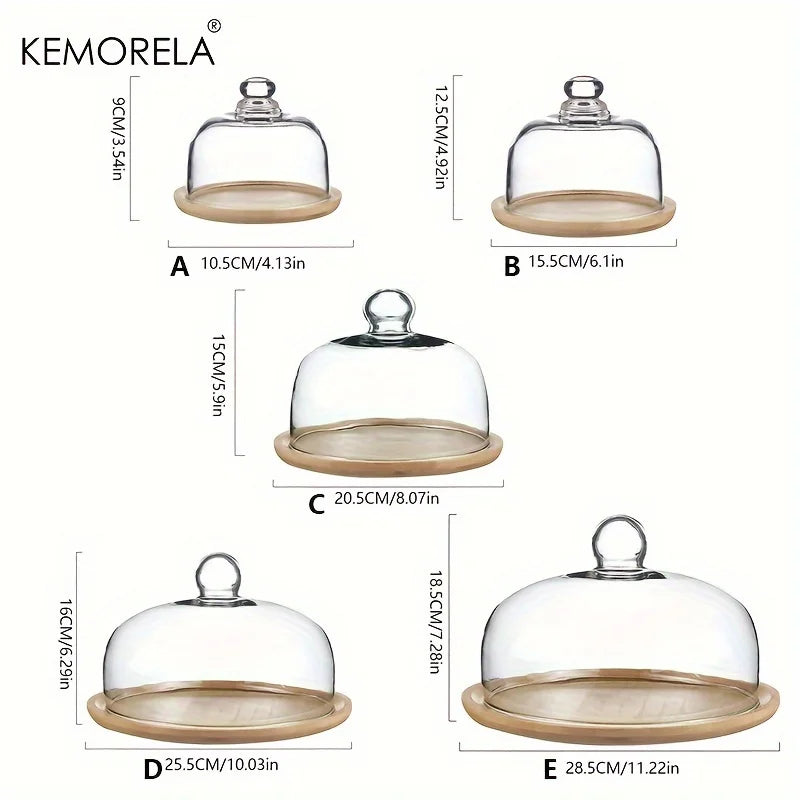 KEMORELA Bamboo Cake Stand with Clear Glass Lid | Dustproof Bamboo Cake Stand Axl