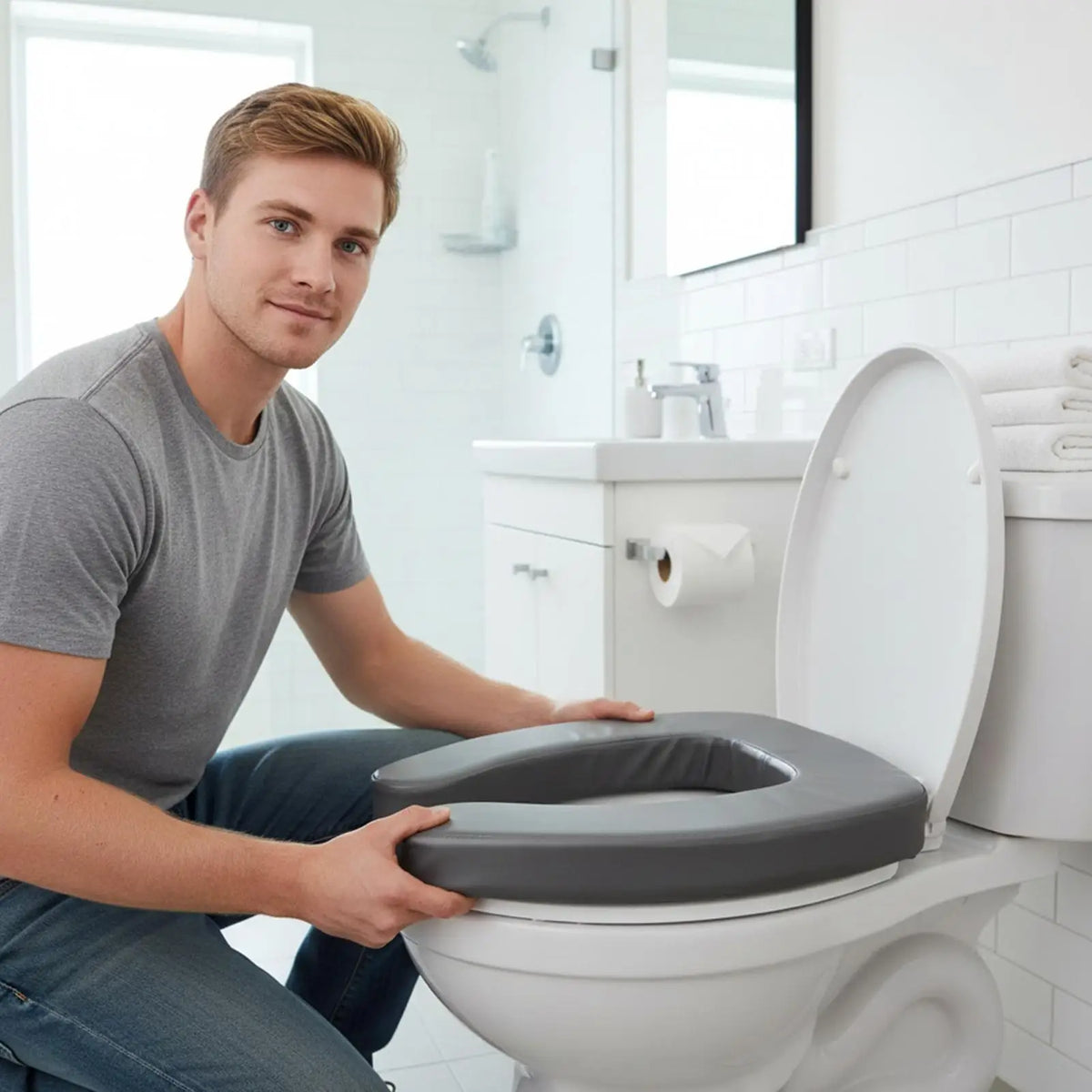 Portable Padded Toilet Seat Riser – Elevated Lift Assist Toilet Seat Riser Axl