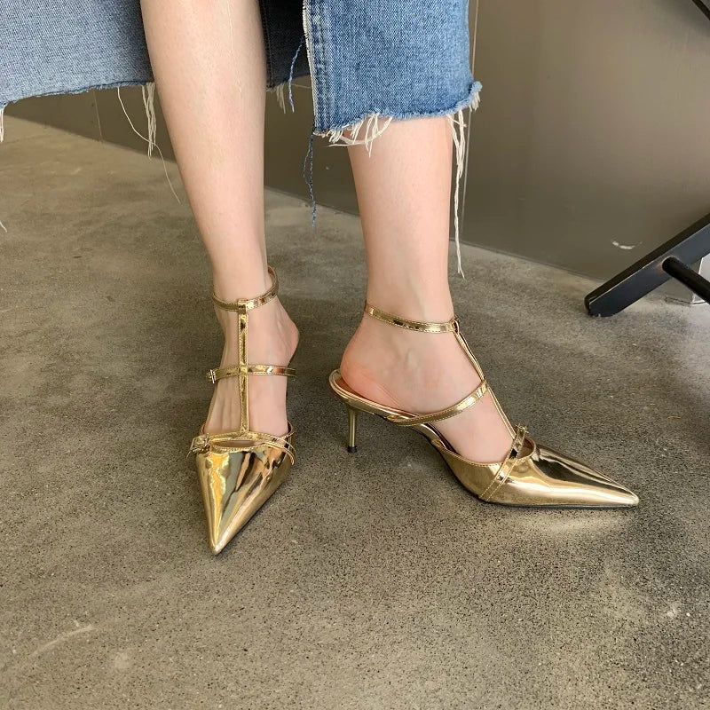 Women's Pointed Toe High Heel Pumps with Ankle Strap High Heel Pumps Axl