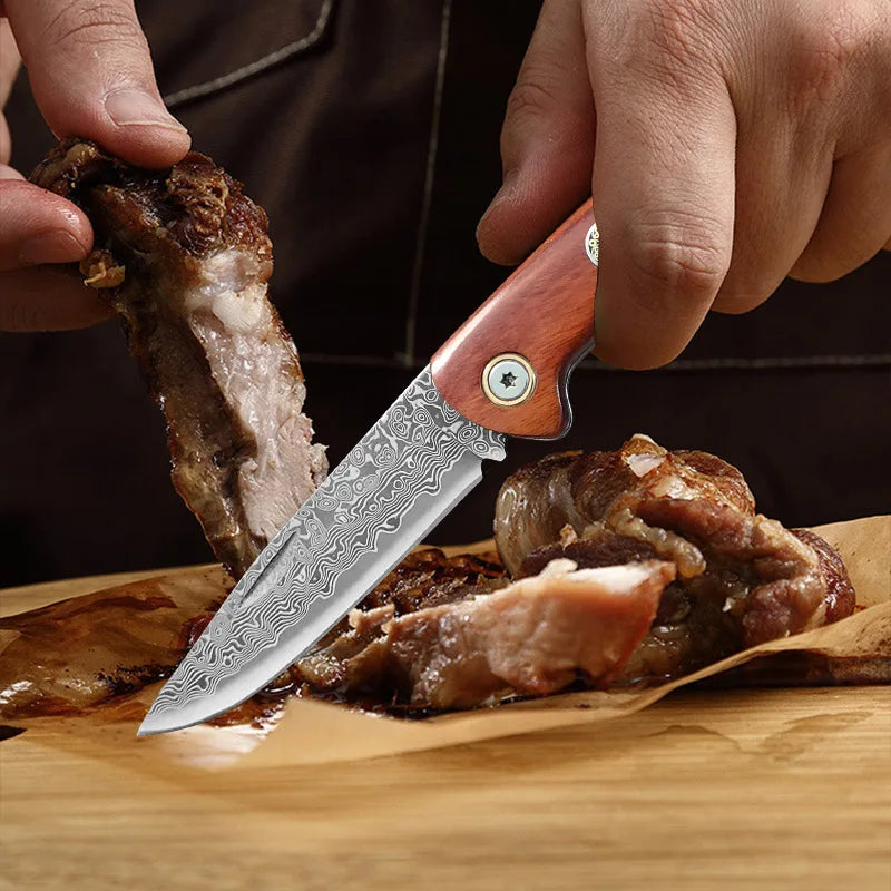 Damascus Steel Folding Knife – Sharp Wood Handle Kitchen Knife Folding Kitchen Knife Axl