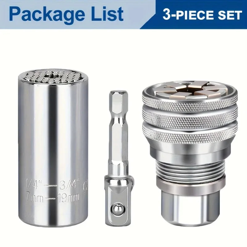 3-Piece Adjustable Magic Socket Wrench Set – 7–19mm Universal Socket Wrench Set Axl sliver-3pcs