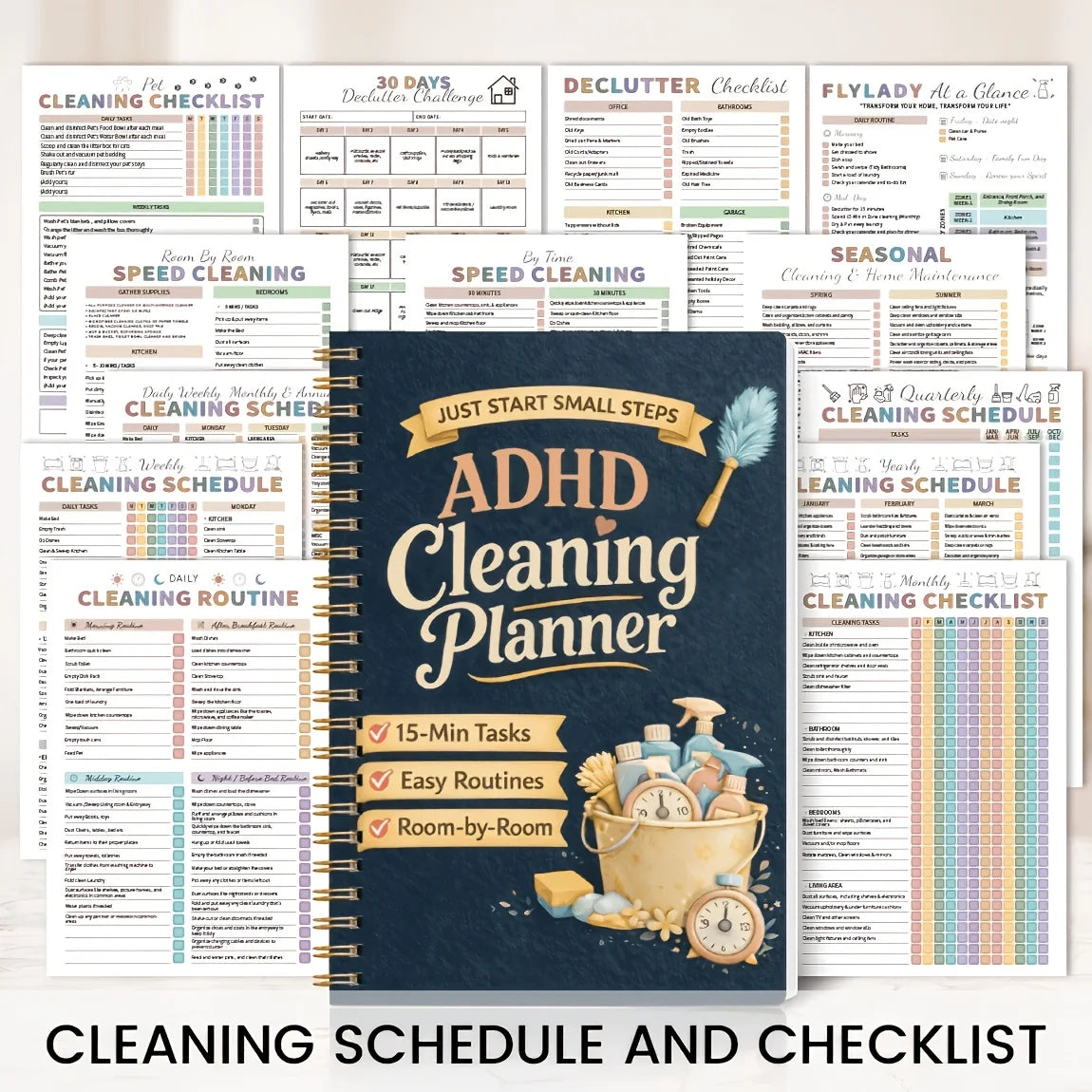 Spiral-Bound Cleaning Planner – Color-Coded Home & Office Schedule Cleaning Planner Axl