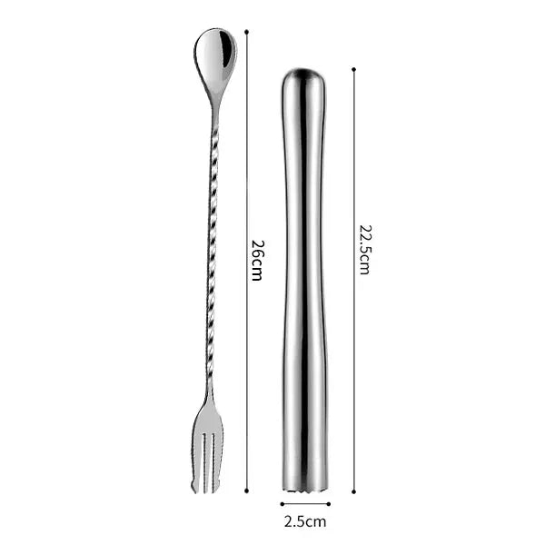 PGY Stainless Steel Cocktail Muddler & Bar Mixing Spoon Set Cocktail Bar Tool Set Axl B 22.5cm
