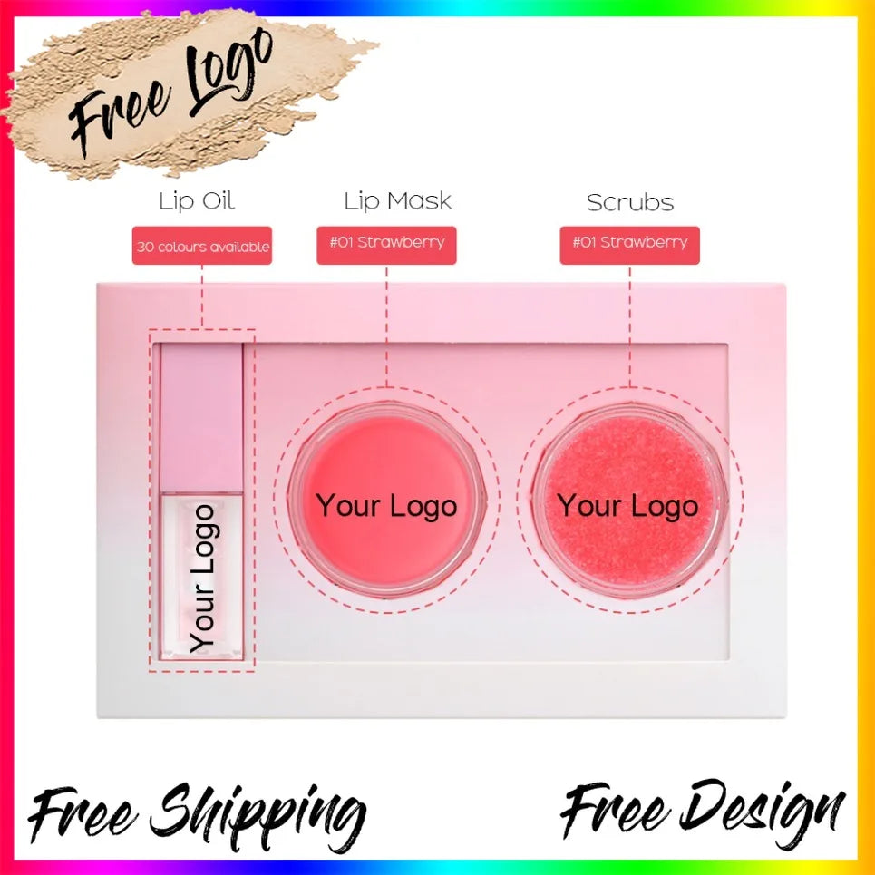 Vegan 3-in-1 Lip Oil Scrub & Sleeping Mask Kit | Private Label Lip Care Set Axl