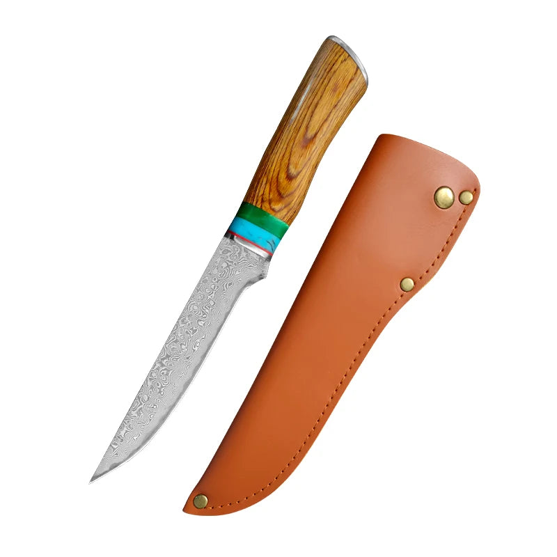InLeung Damascus VG10 Chef Knife – Colored Wood Handle Damascus Chef Knife Axl Boning Knife