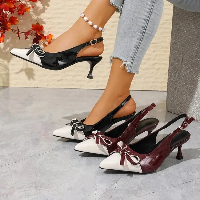 Women's Butterfly-Knot Pointed Toe Slingback Heeled Sandals Heeled Slingback Sandals Axl