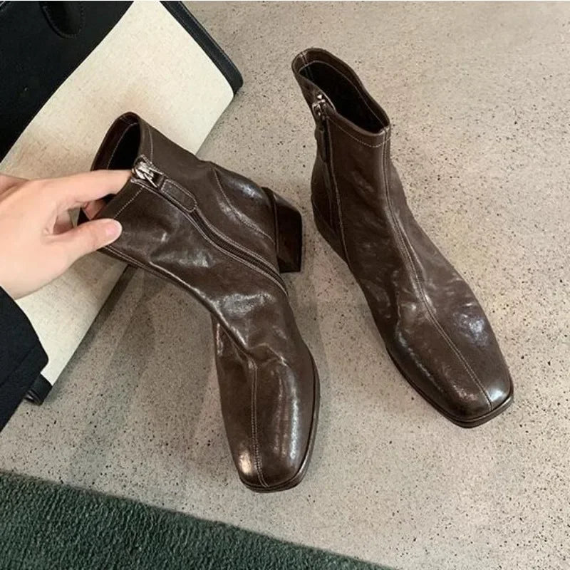 Women's Square Toe Chelsea Ankle Boots – Block Heel Chelsea Ankle Boots Axl brown 35