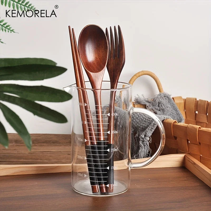 KEMORELA 3-Piece Wooden Chopsticks Fork Spoon Set | Travel Wooden Cutlery Set Axl