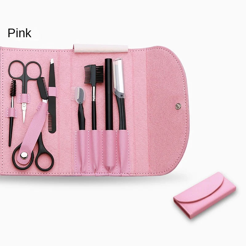 8-Piece Eyebrow Grooming Kit – Shaper, Pencil & Tweezers Eyebrow Grooming Kit Axl Pink-8Set