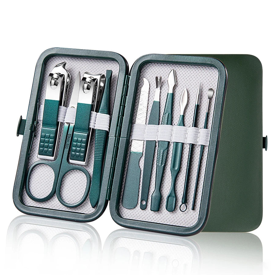 Stainless Steel Manicure Pedicure Kit – 7, 10 & 18 Pc Sets Manicure Pedicure Kit Axl green 10