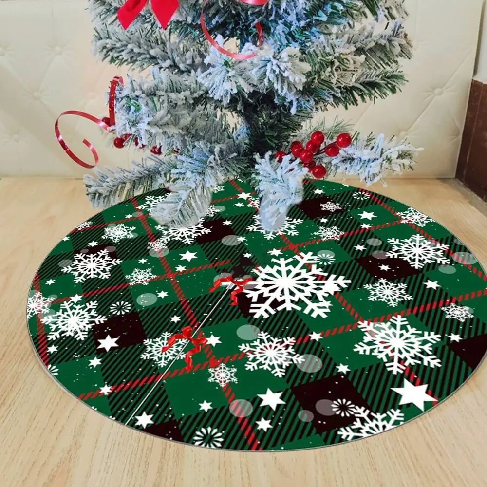 Red Swirl Floral Christmas Tree Skirt – Round Plush Xmas Mat Christmas Tree Skirt Axl