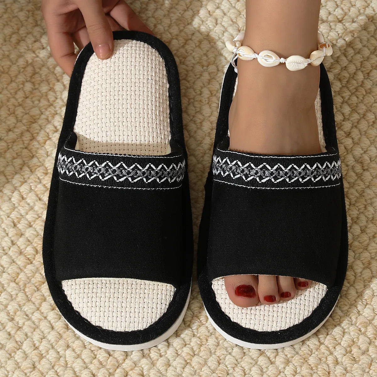 Women's Hemp Canvas Platform Slippers – Indoor Flat Slides Women's Indoor Slippers Axl Black 40-41