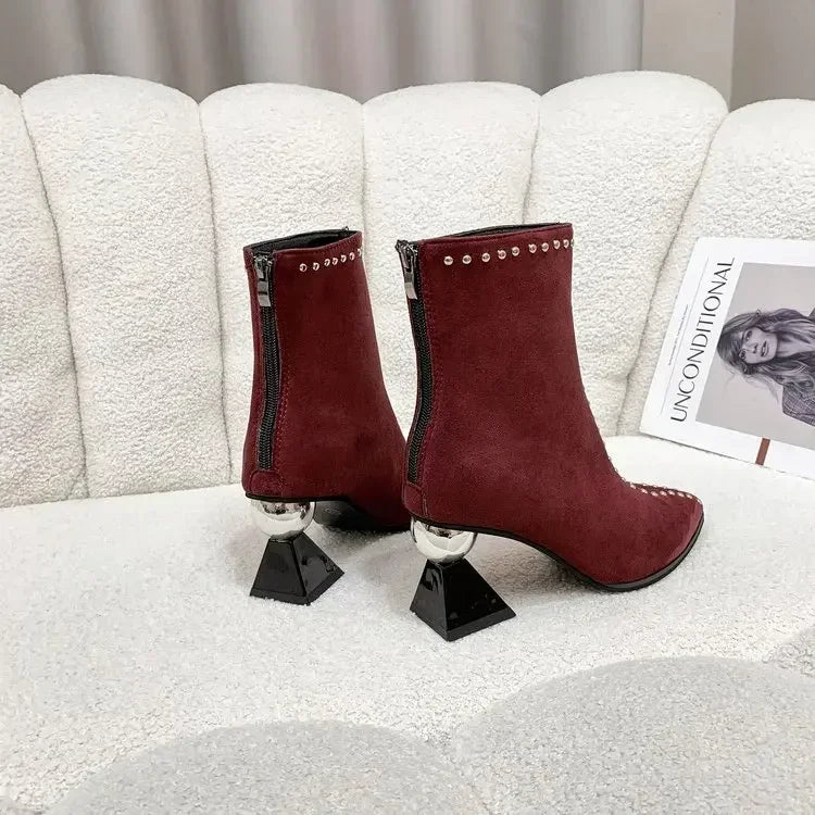 Women's Punk Ankle Boots Pointed Toe Spike Heel Back Zip Ankle Boots Axl