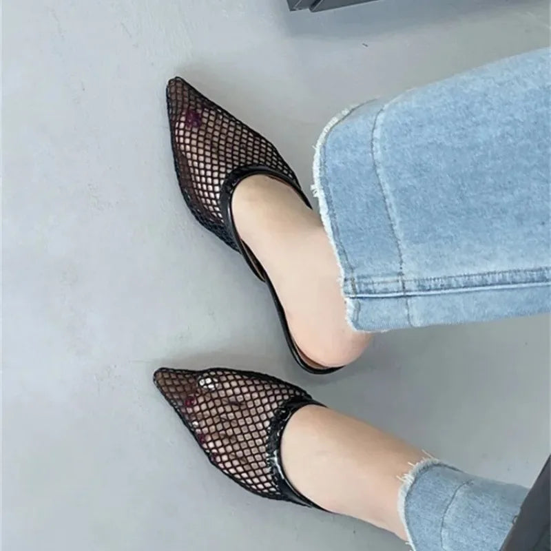 Women's Mesh Mule Sandals – Pointed Toe Low Heel Slingback Mule Sandals Axl
