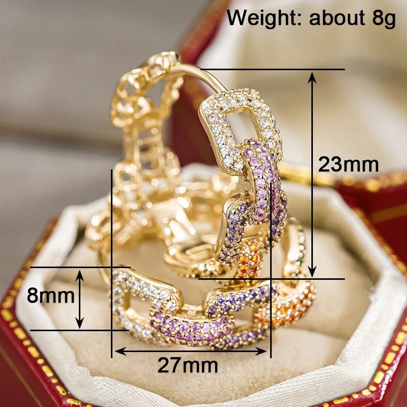 Huitan Sparkling CZ Hoop Earrings – Gold Chain Linked Hoops CZ Hoop Earrings Axl