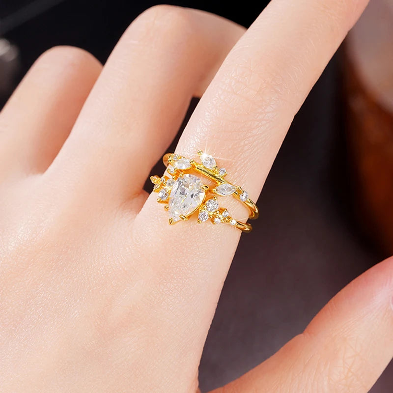 Huitan Bridal Ring Set – Waterdrop Cubic Zirconia | 2-Pc Set Bridal Ring Set Axl