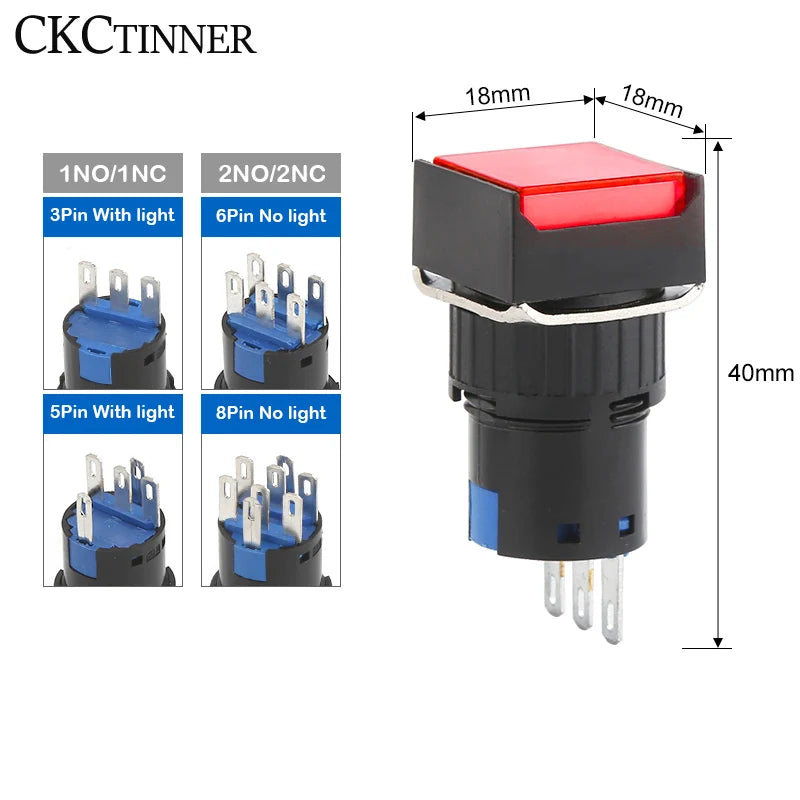 LA16 16mm Illuminated Push Button Switch 12V 24V 220V 5A Push Button Switch Axl