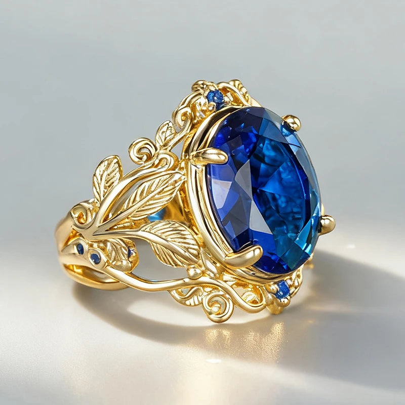 Huitan Blue Cubic Zirconia Leaf Ring – Women's Fashion Jewelry Fashion Ring Axl