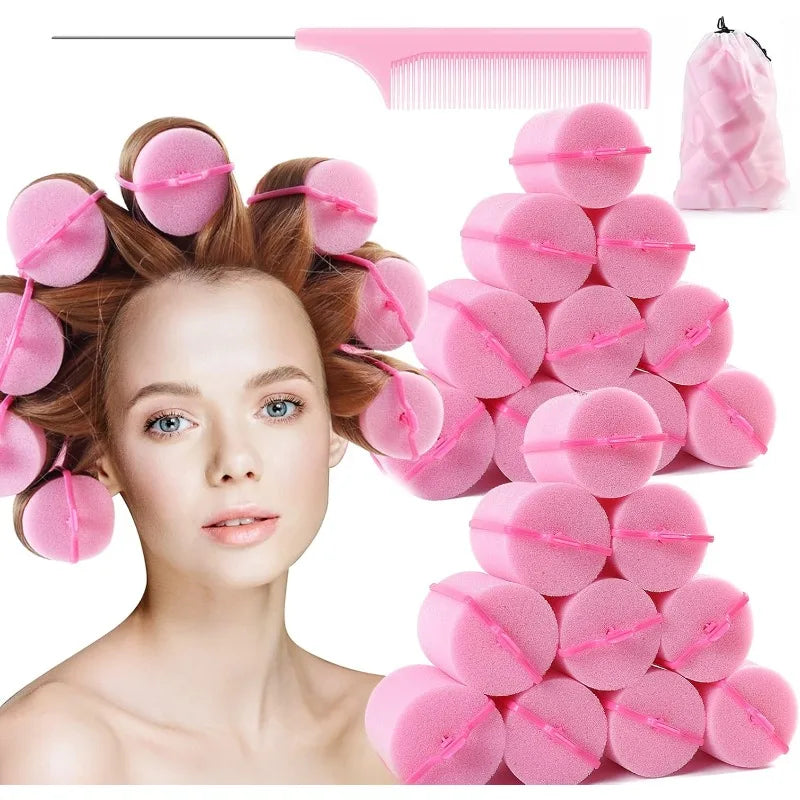 24-Piece Pink Foam Hair Rollers – Heatless DIY Curls & Waves Foam Hair Rollers Axl