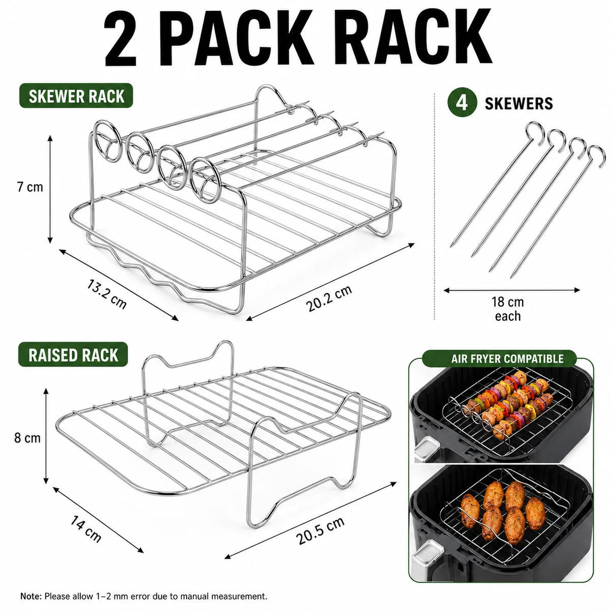 Dual Air Fryer Multi-Layer Rack with Skewers & Baking Paper Air Fryer Rack Set Axl 2 Pack Rack