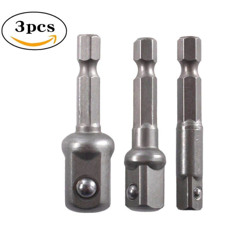 3-Piece Drill Socket Adapter Set – 1/4, 3/8 & 1/2 Hex Shank Drill Socket Adapter Axl