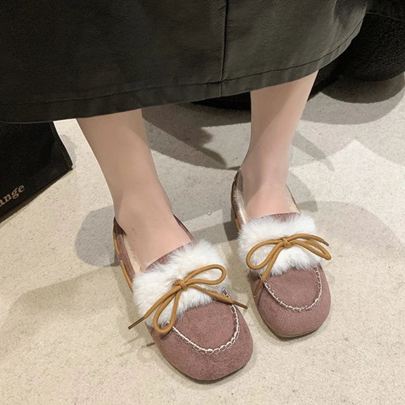 Women's Winter Plush Flat Loafers – Warm Flannel Casual Shoes Women's Flat Loafers Axl