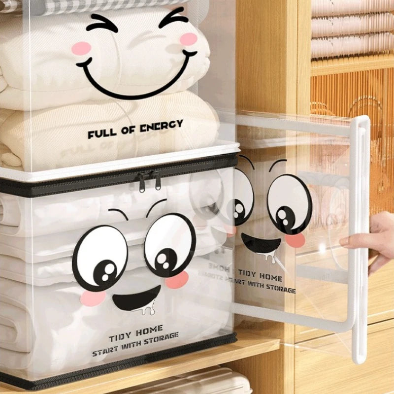 Large Square PVC Storage Box with Smiley Lid – Clear Organizer Bin Storage Organizer Box Axl
