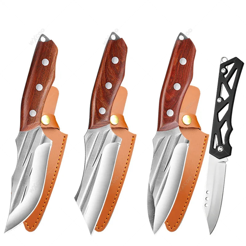 WXCOO Forged Kitchen Knife Set – Cleaver, Boning & Chef Knives Kitchen Knife Set Axl 4PCS