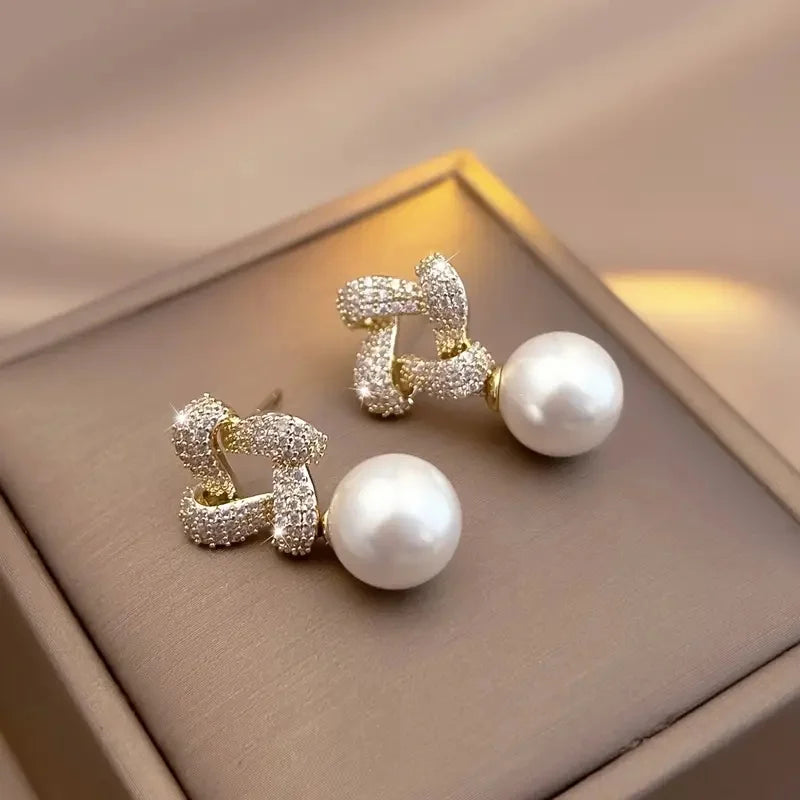 Huitan Pearl & Cubic Zirconia Drop Earrings | Women's Jewelry Drop Earrings Axl