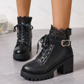 Women's Retro Buckle Lace Ankle Boots | Square Thick Heel Women's Ankle Boots Axl 41 black
