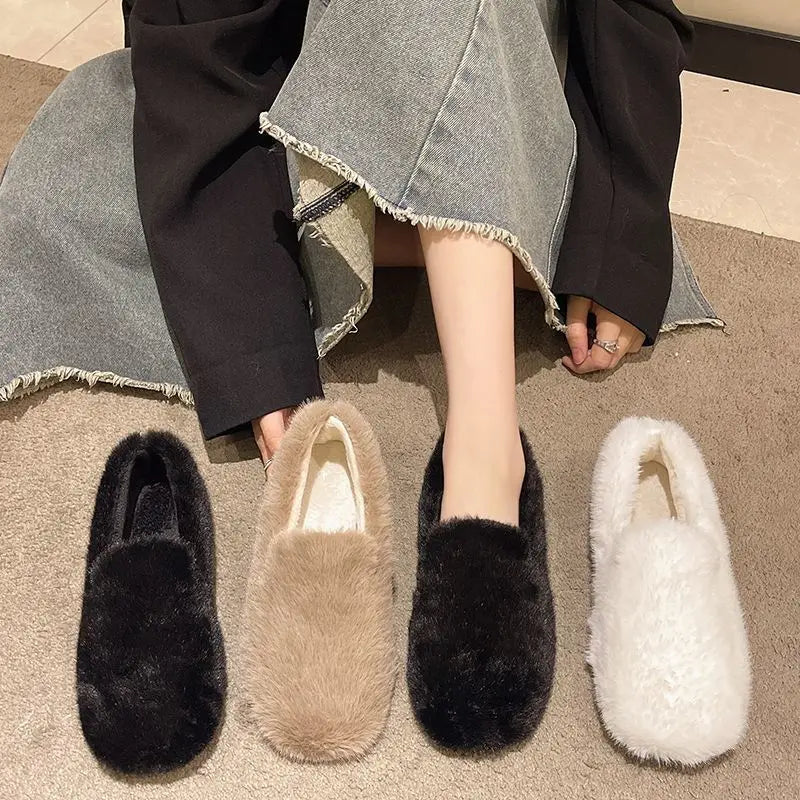 Women's Fur-Lined Slip-On Loafers | Warm Winter Ballet Flats Ballet Flat Loafers Axl