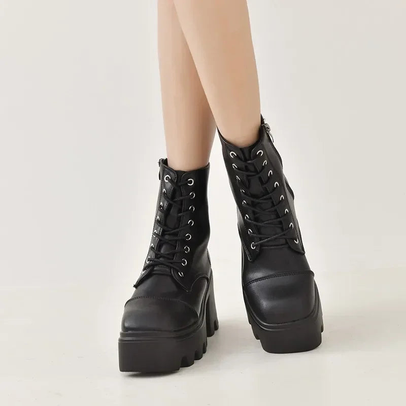 Women's Platform Ankle Boots – Square Heel Side Zip Plus Size Platform Ankle Boots Axl