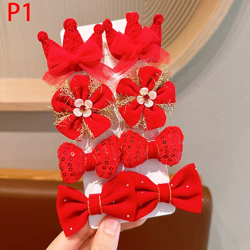 8-Piece Girls Red Bow Hair Clips – Handmade Ribbon Barrettes Kids Hair Barrettes Axl N1