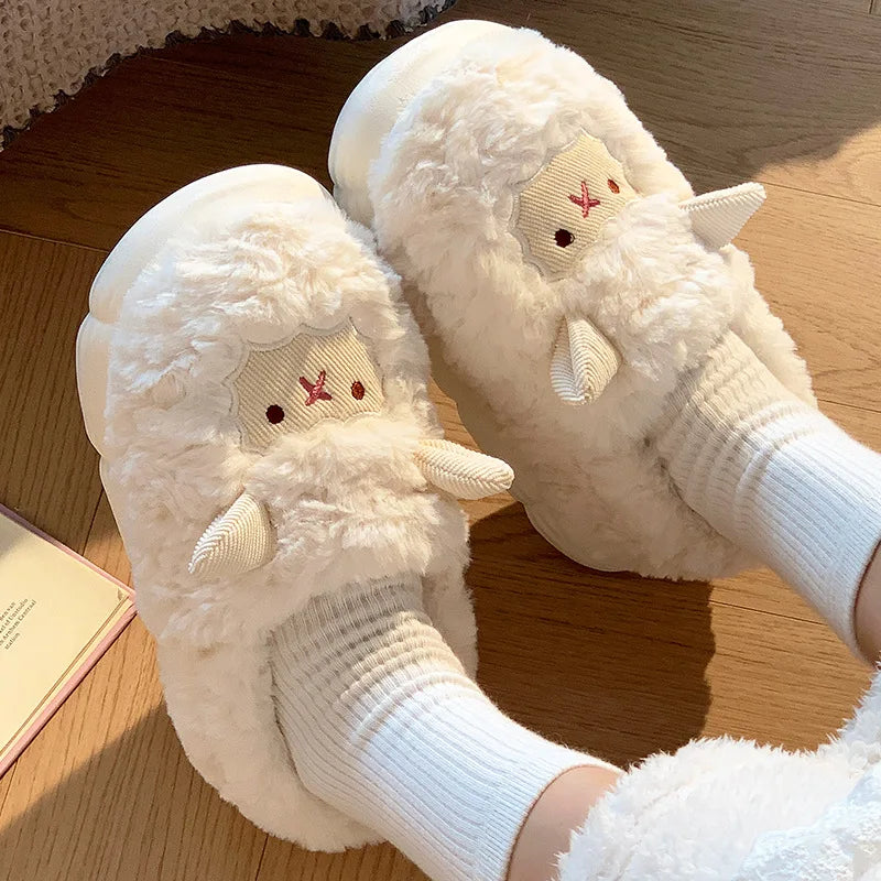 YBQJOO Women's Fuzzy Lamb Slippers | Anti-Slip Winter Indoor Women's Slippers Axl