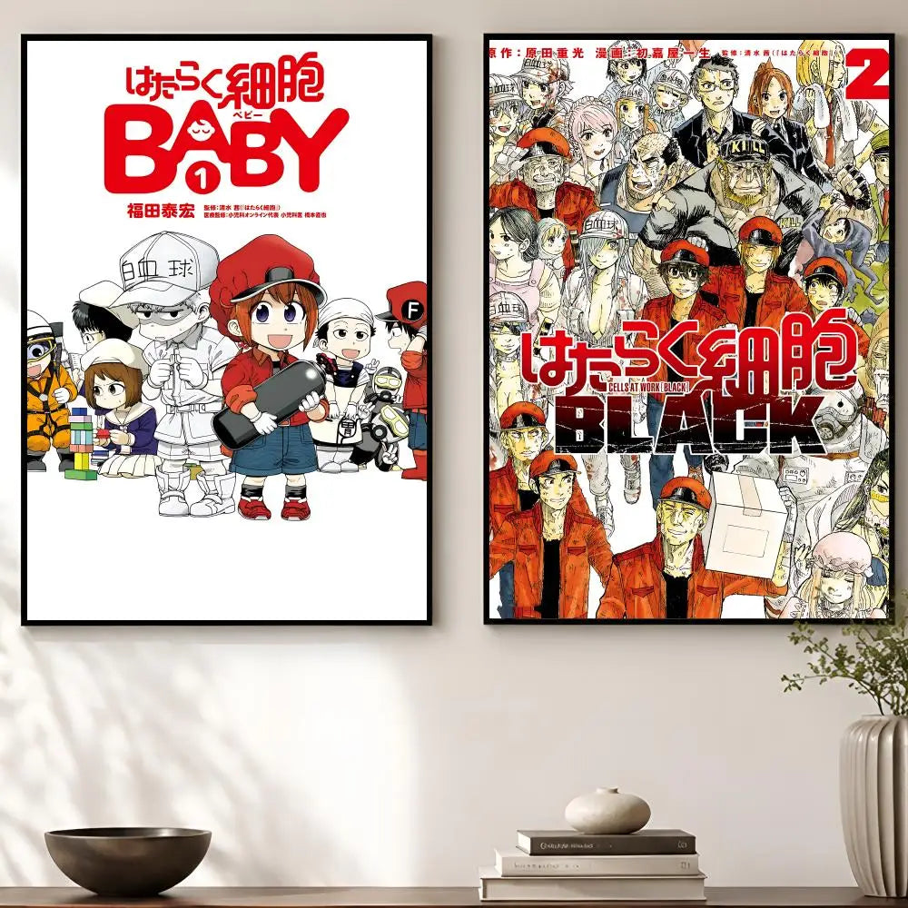 Hataraku Saibou Anime Poster – Waterproof Self-Adhesive Wall Art Anime Wall Poster Axl