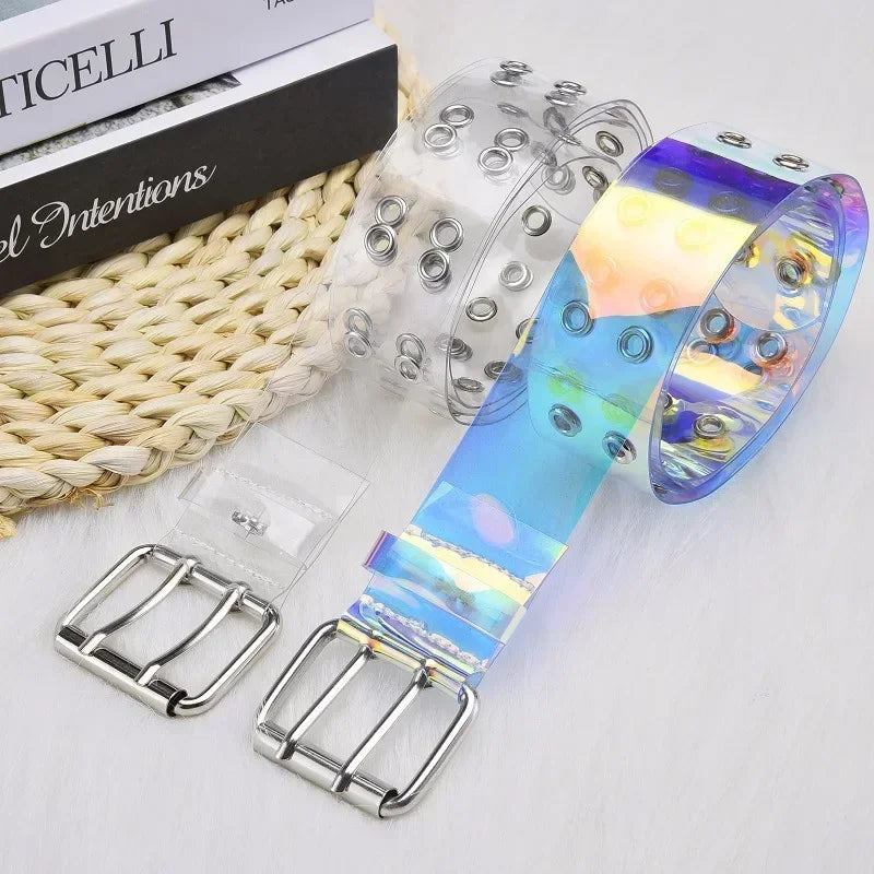 Women's Transparent PVC Belt – Laser Square Buckle Waistband Fashion Belt Axl