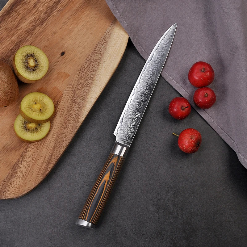 Sunnecko 8" Damascus Steel Slicing Knife – 73-Layer VG10 Damascus Slicing Knife Axl
