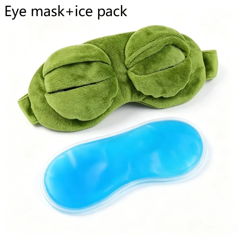 3D Frog Plush Sleep Mask with Ice Pack – Cartoon Eye Mask Plush Sleep Mask Axl green 1 set adults