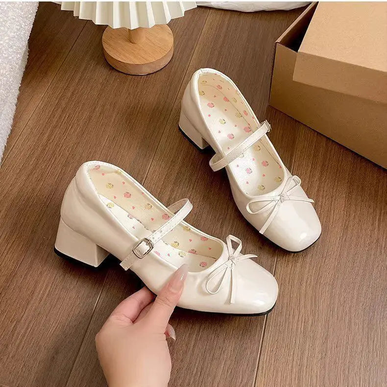 Women's Patent Mary Jane Shoes – Butterfly-Knot Block Heel Mary Jane Heels Axl