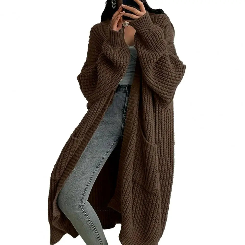 Women's Open Front Long Knit Cardigan Coat with Pockets Knit Cardigan Coat Axl Coffee XL