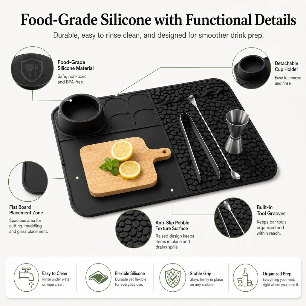 Heavy Duty Silicone Bar Mat – Non-Slip Draining Cocktail Pad Silicone Bar Mat Axl