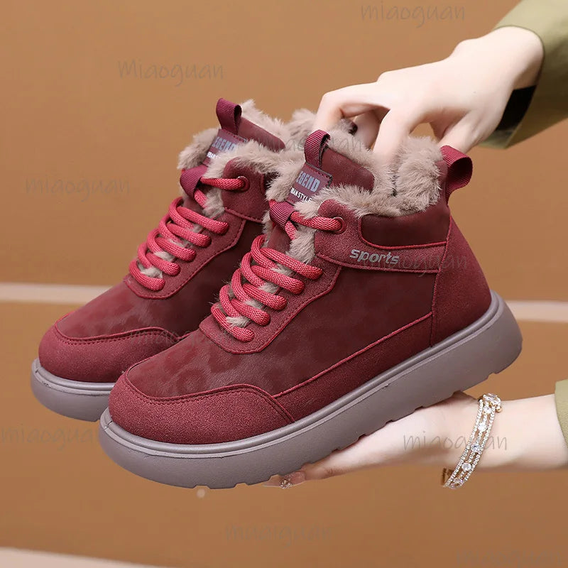Women's Winter Plush Ankle Boots – Lace-Up Flat Cotton Shoes Women's Ankle Boots Axl