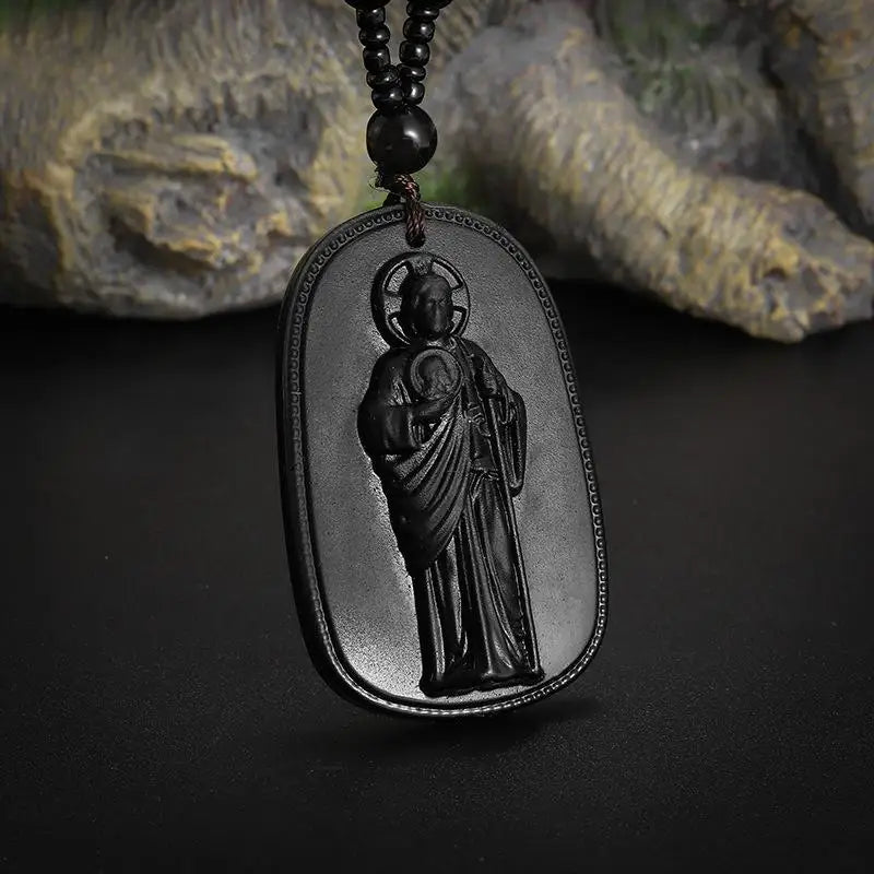 Imitation Jade Bodhisattva Pendant Necklace | Unisex Choker Pendant Necklace Axl Black