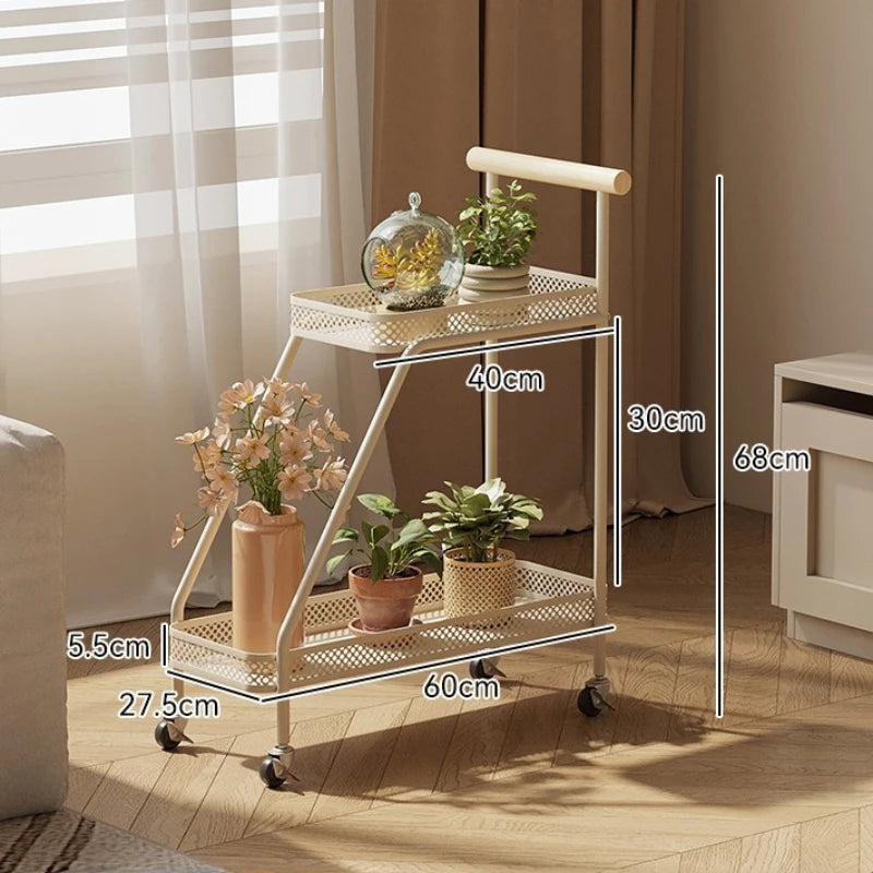 3-Tier Metal Flower Pot Stand – Movable Balcony Plant Rack Plant Pot Stand Axl Beige-2 Layers