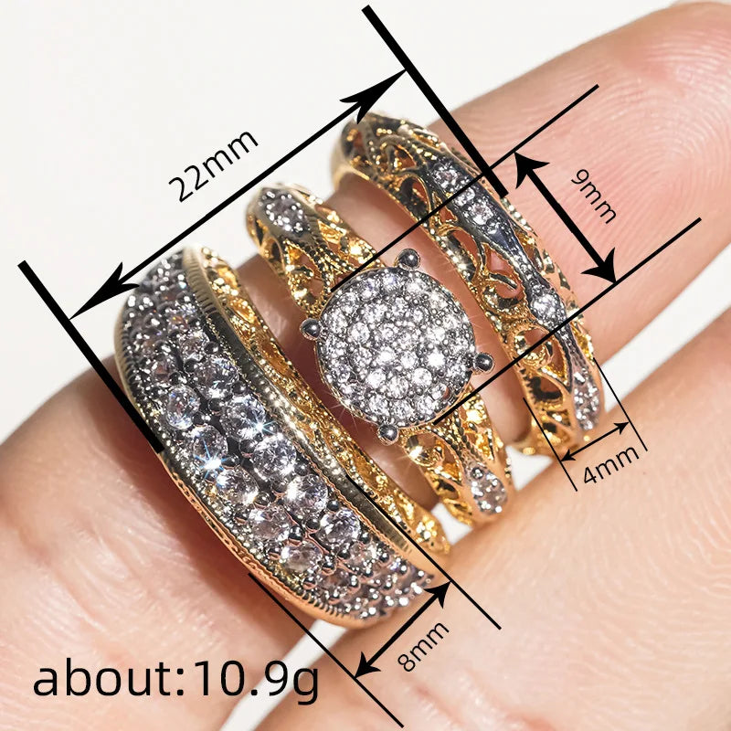 Huitan 3-Piece CZ Bridal Ring Set – Two-Tone Women's Rings Bridal Ring Set Axl