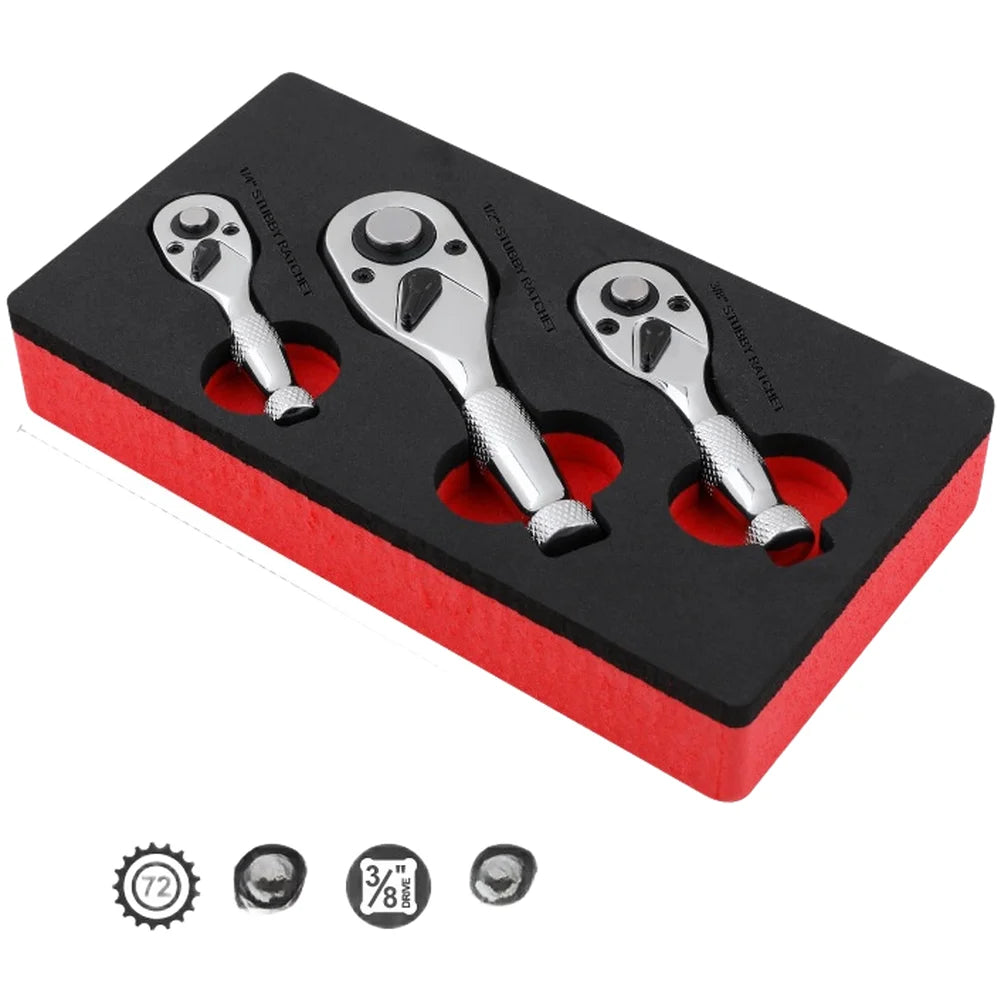 72-Tooth Quick Release Ratchet Wrench – 1/4 3/8 1/2" Drive Set Ratchet Wrench Set Axl