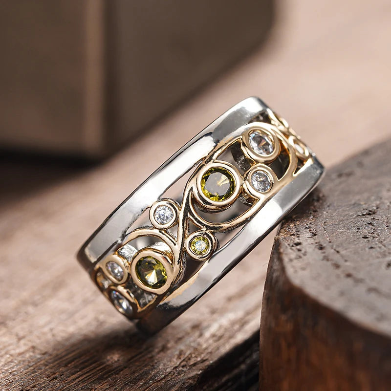 Huitan Two-Tone Hollow CZ Ring for Women | Fashion Jewelry Fashion Ring Axl